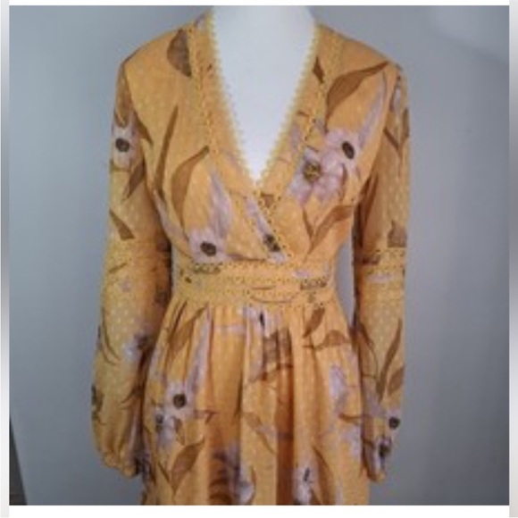 Ted Baker Mustard Floral Maxi dress Size 3 - Picture 3 of 9